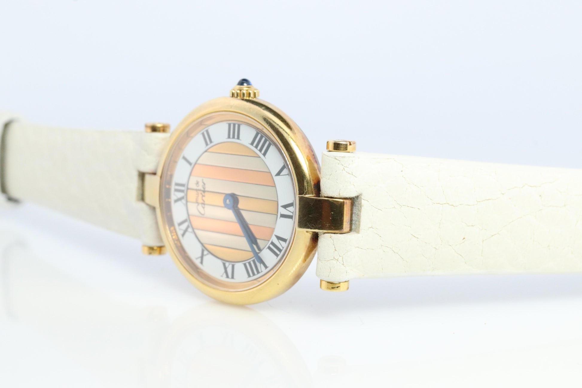 Genuine Cartier Watch. Must de Cartier Vendome Round Argent Vermeil Trinity Face