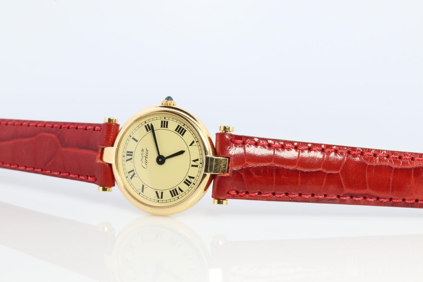 Genuine Cartier Watch. Must de Cartier Vendome Round Argent Vermeil White Face