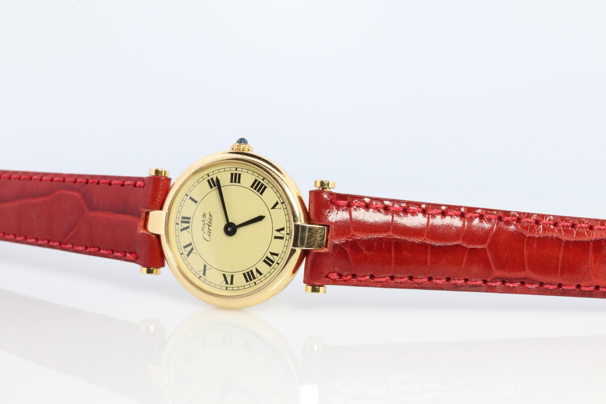 Genuine Cartier Watch. Must de Cartier Vendome Round Argent Vermeil White Face