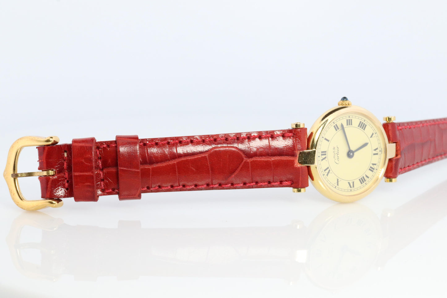 Genuine Cartier Watch. Must de Cartier Vendome Round Argent Vermeil White Face