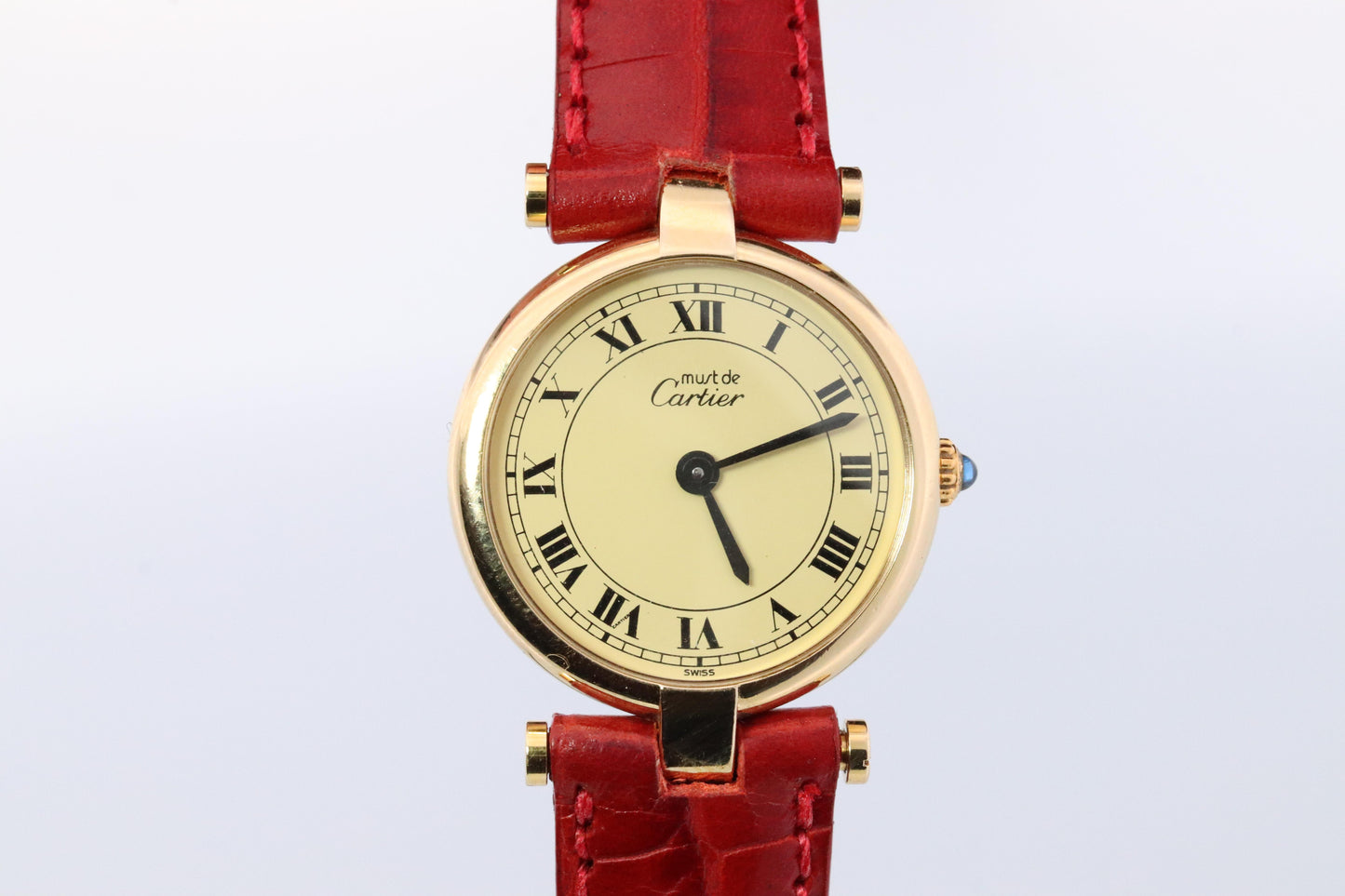 Genuine Cartier Watch. Must de Cartier Vendome Round Argent Vermeil White Face