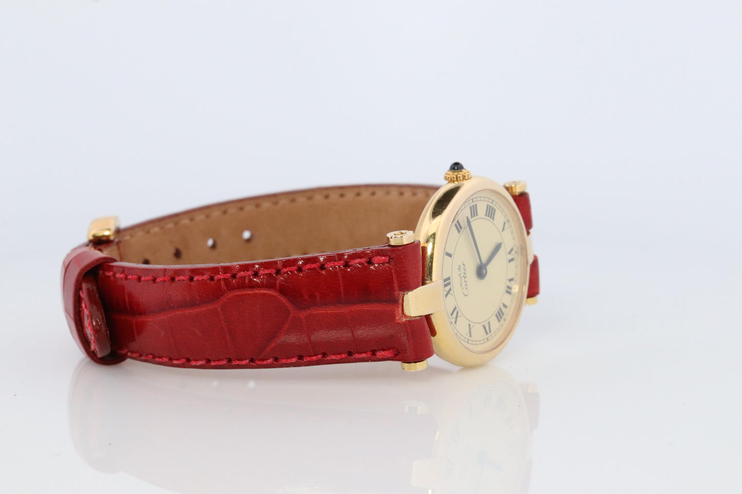 Genuine Cartier Watch. Must de Cartier Vendome Round Argent Vermeil White Face