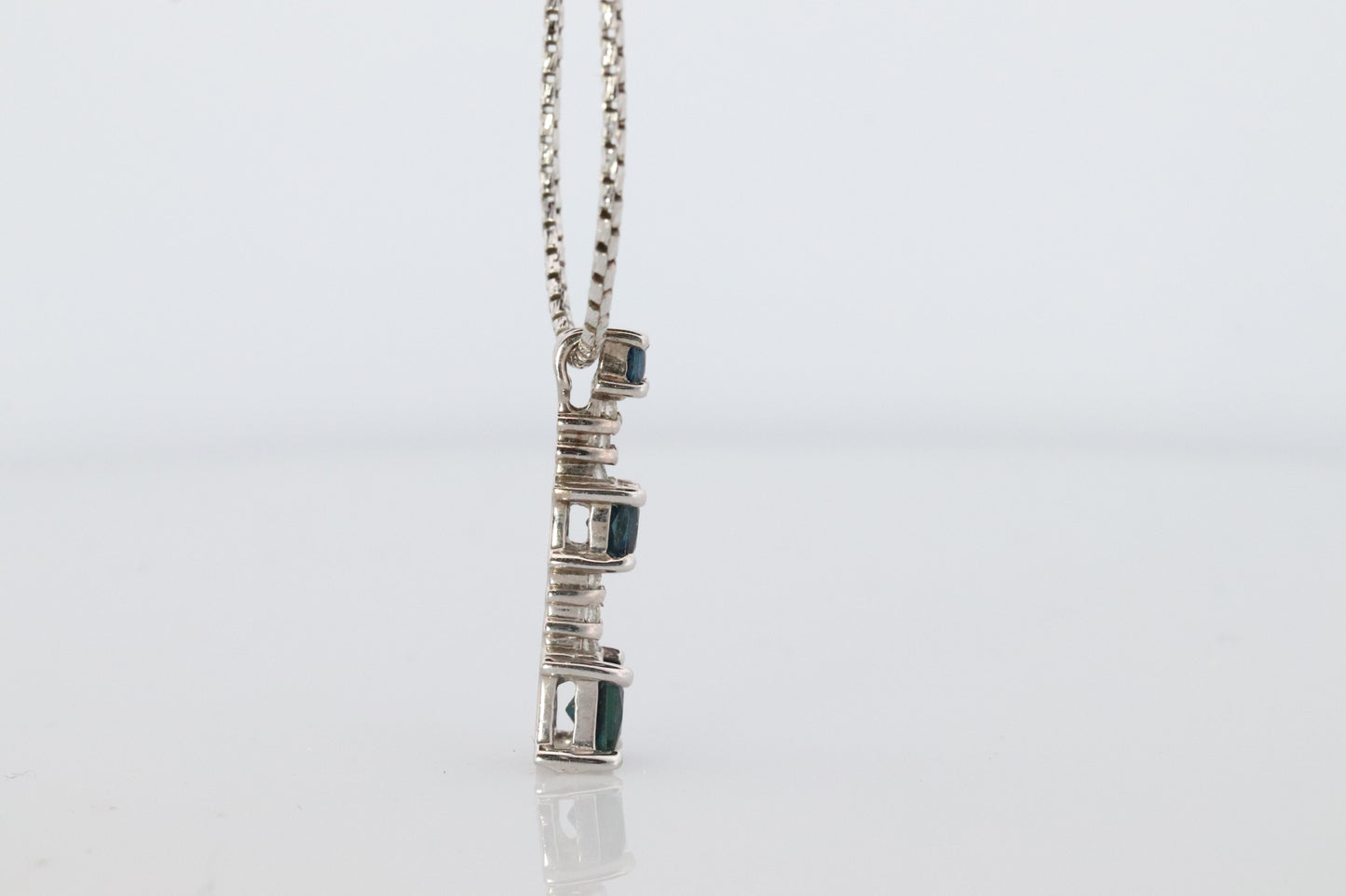 Blue Sapphire diamond Journey pendant. 14k Gold Princess Sapphires Necklace