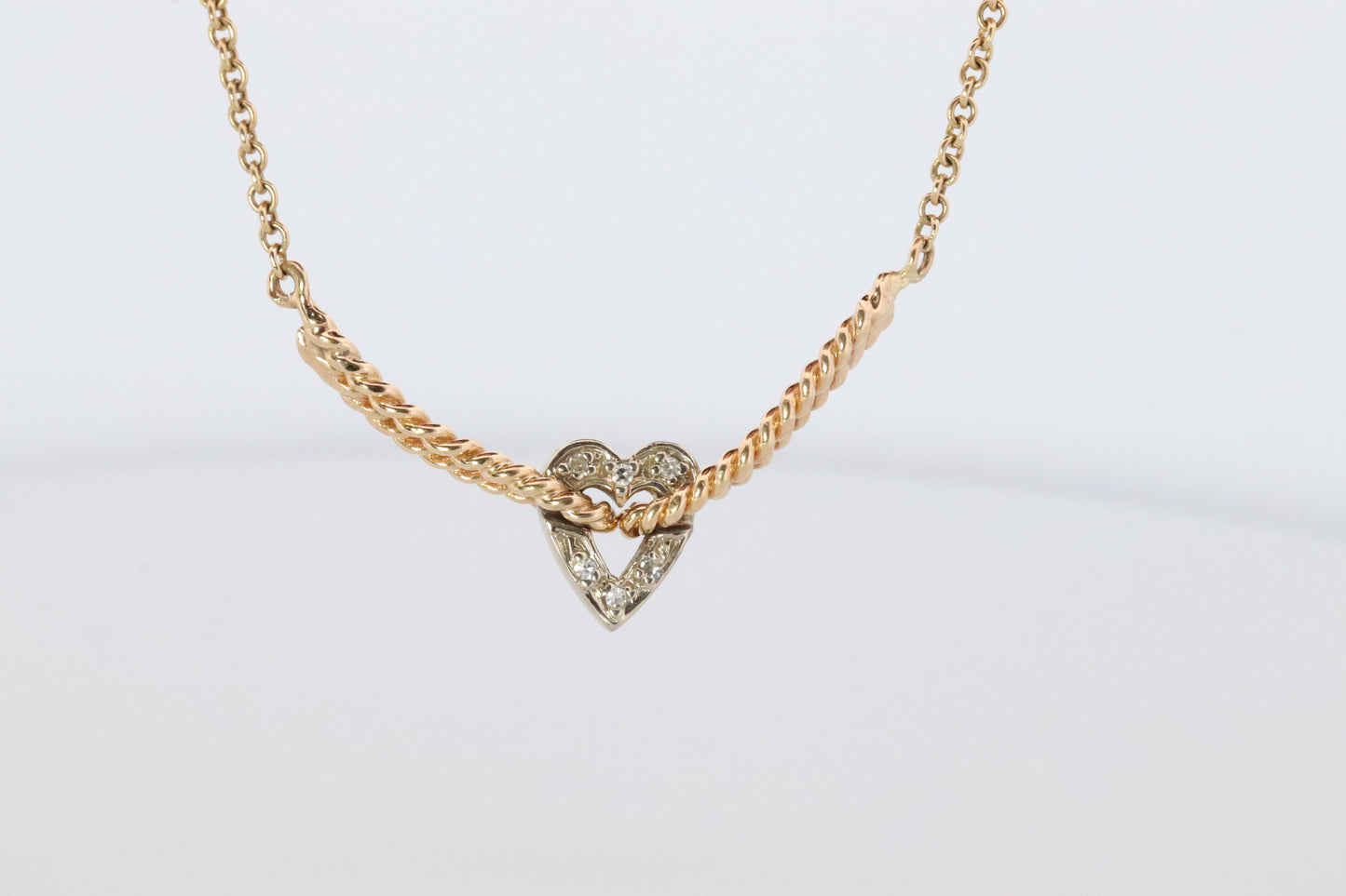 14k Open Heart Diamond Necklace. Suspended Heart Necklace.