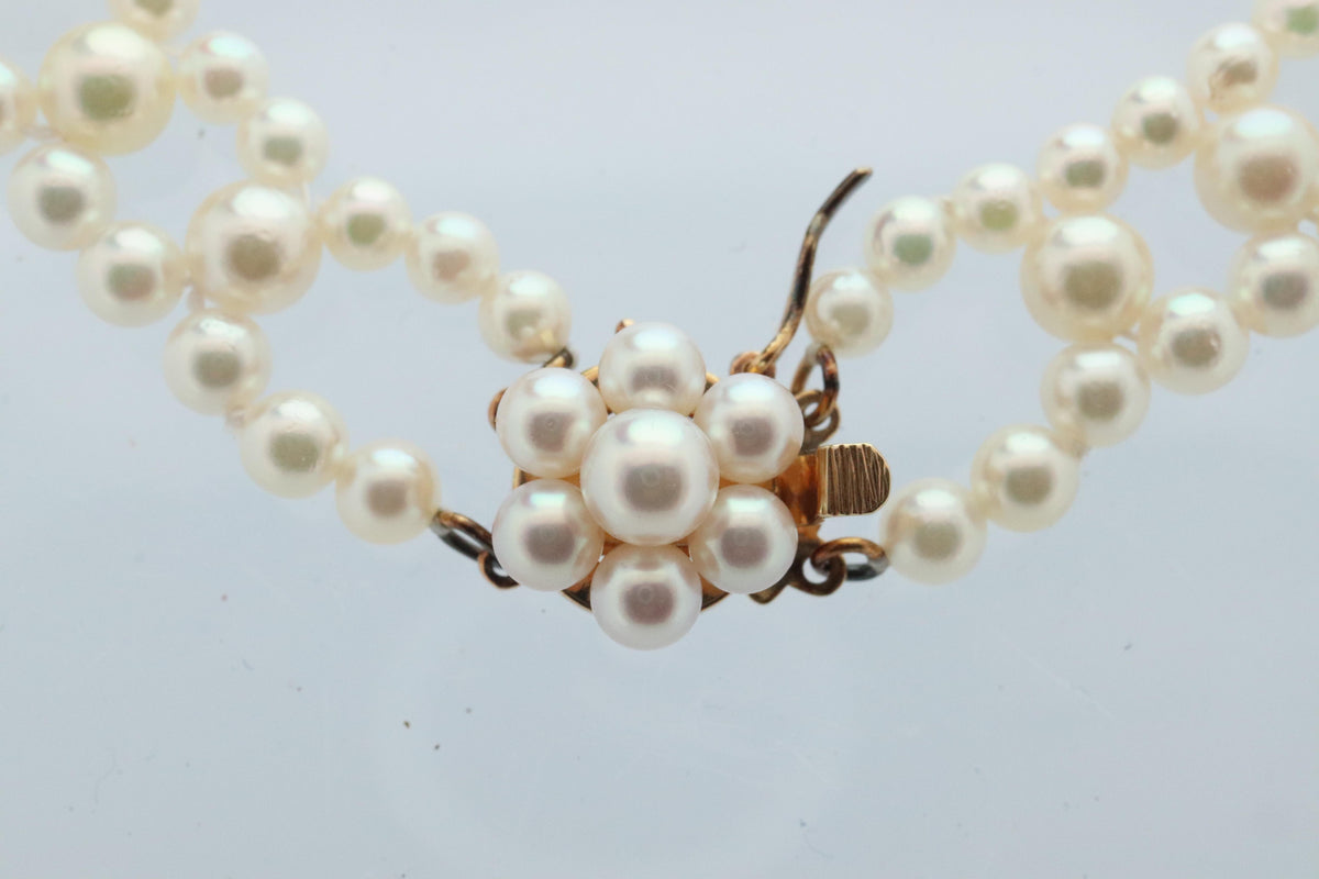Tasaki Scalloped Bib Necklace. Vintage 14k Gold Tasaki Pearl Collar Necklace