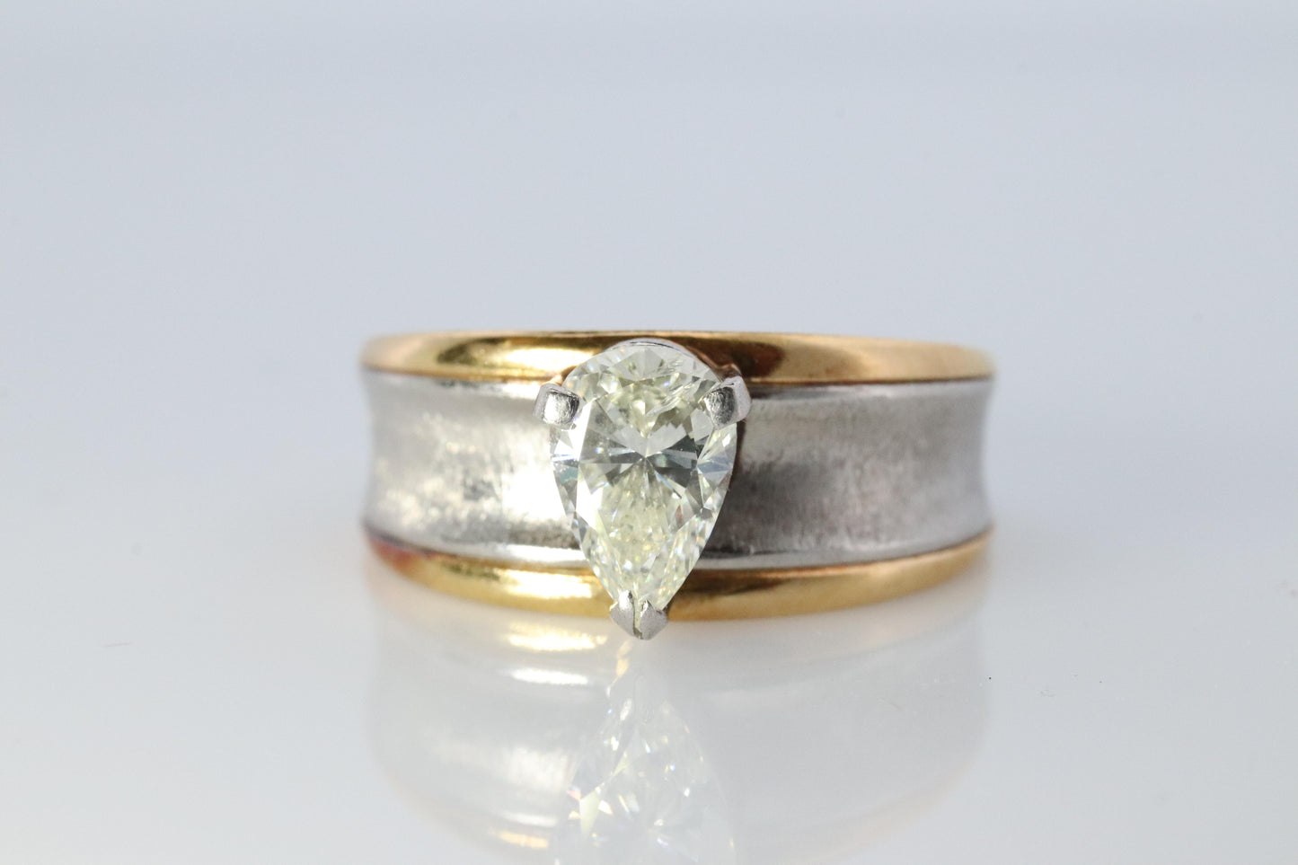 18k Gold LARGE Diamond Pear engagement ring. Platinum and 18k Diamond Solitaire