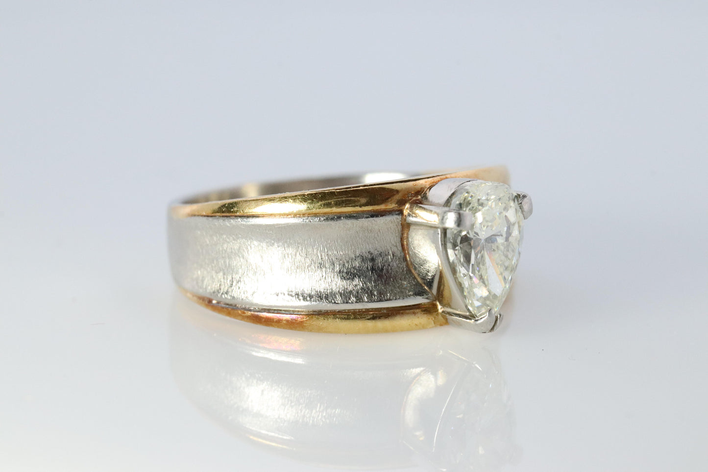 18k Gold LARGE Diamond Pear engagement ring. Platinum and 18k Diamond Solitaire