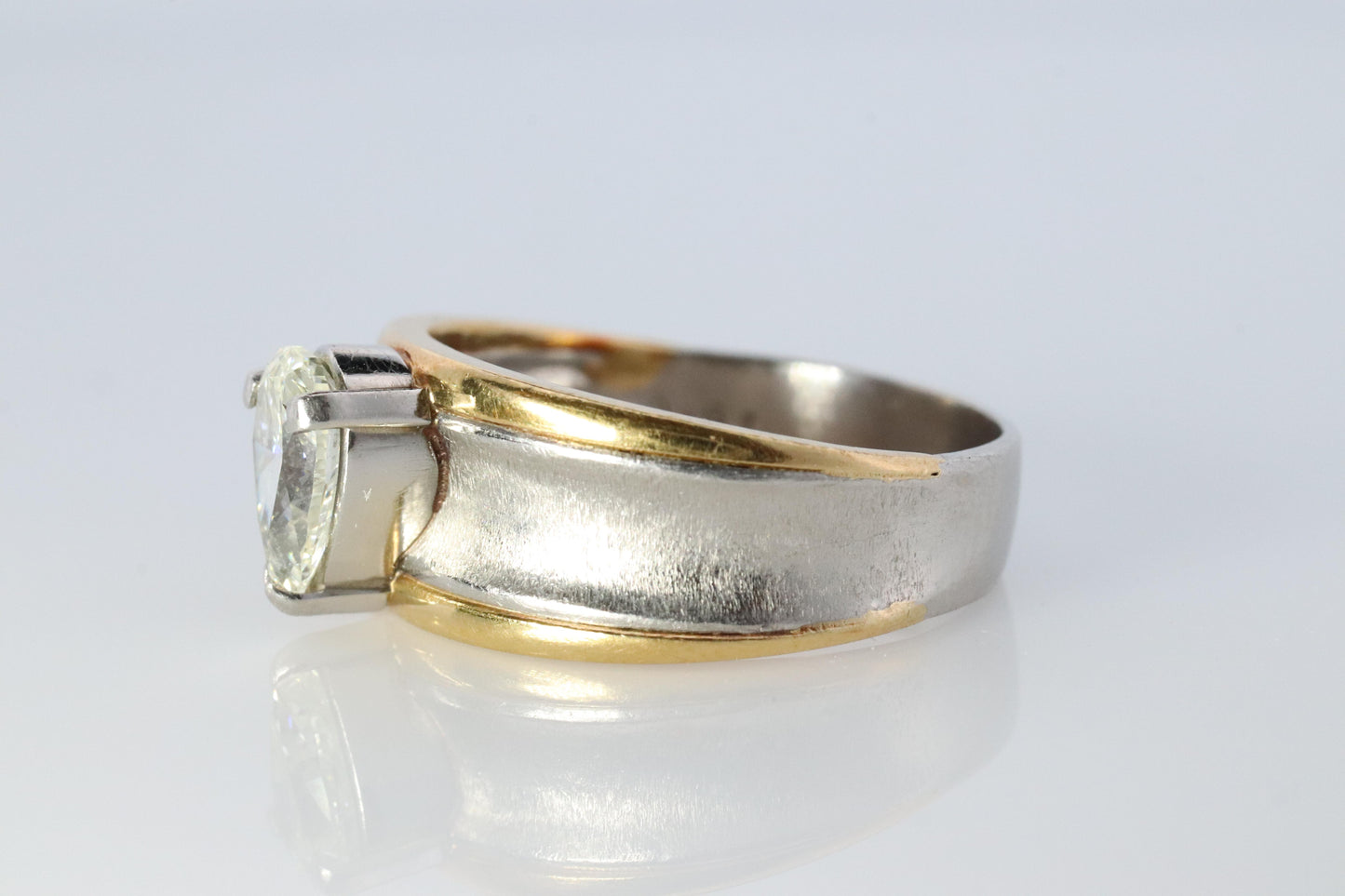 18k Gold LARGE Diamond Pear engagement ring. Platinum and 18k Diamond Solitaire