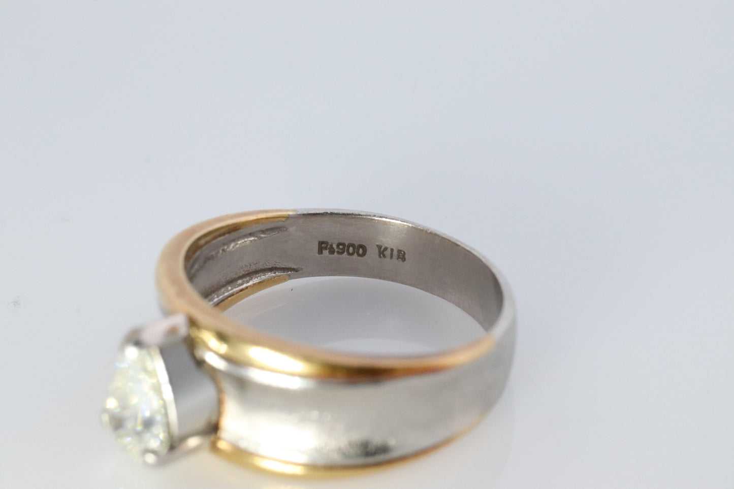 18k Gold LARGE Diamond Pear engagement ring. Platinum and 18k Diamond Solitaire
