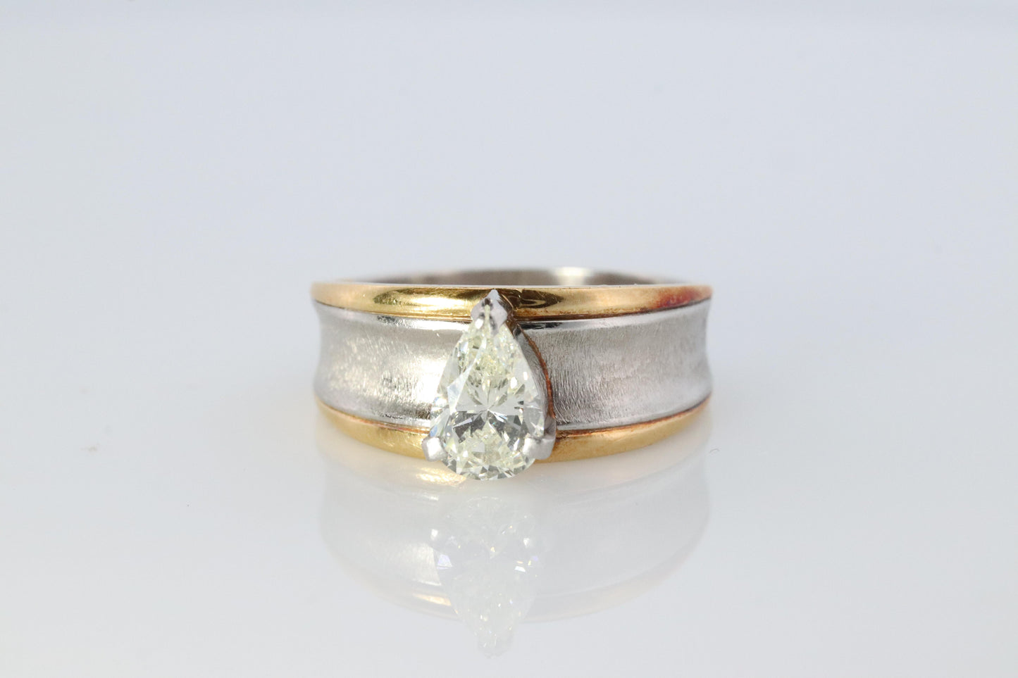 18k Gold LARGE Diamond Pear engagement ring. Platinum and 18k Diamond Solitaire