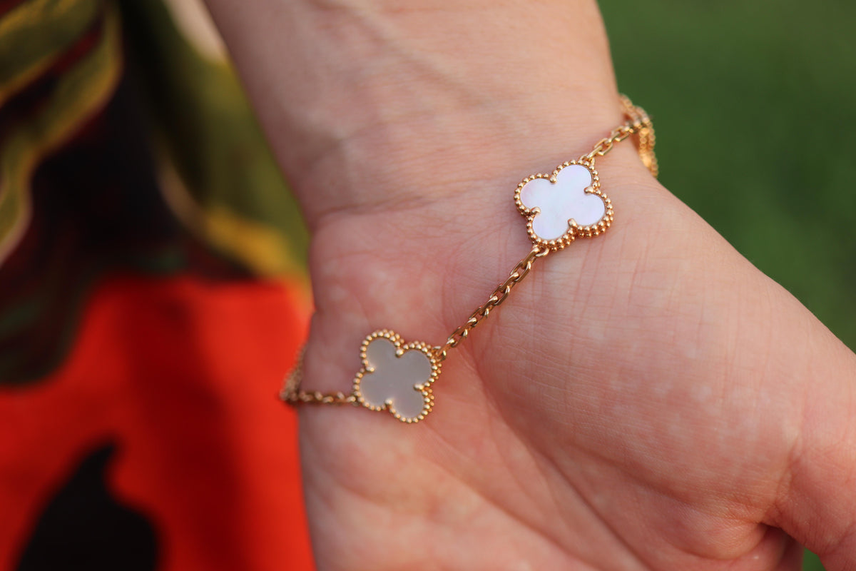 Van Cleef Arpels Alhambra Bracelet Genuine VCA 18k YG Mother of Pearl 5P Motifs