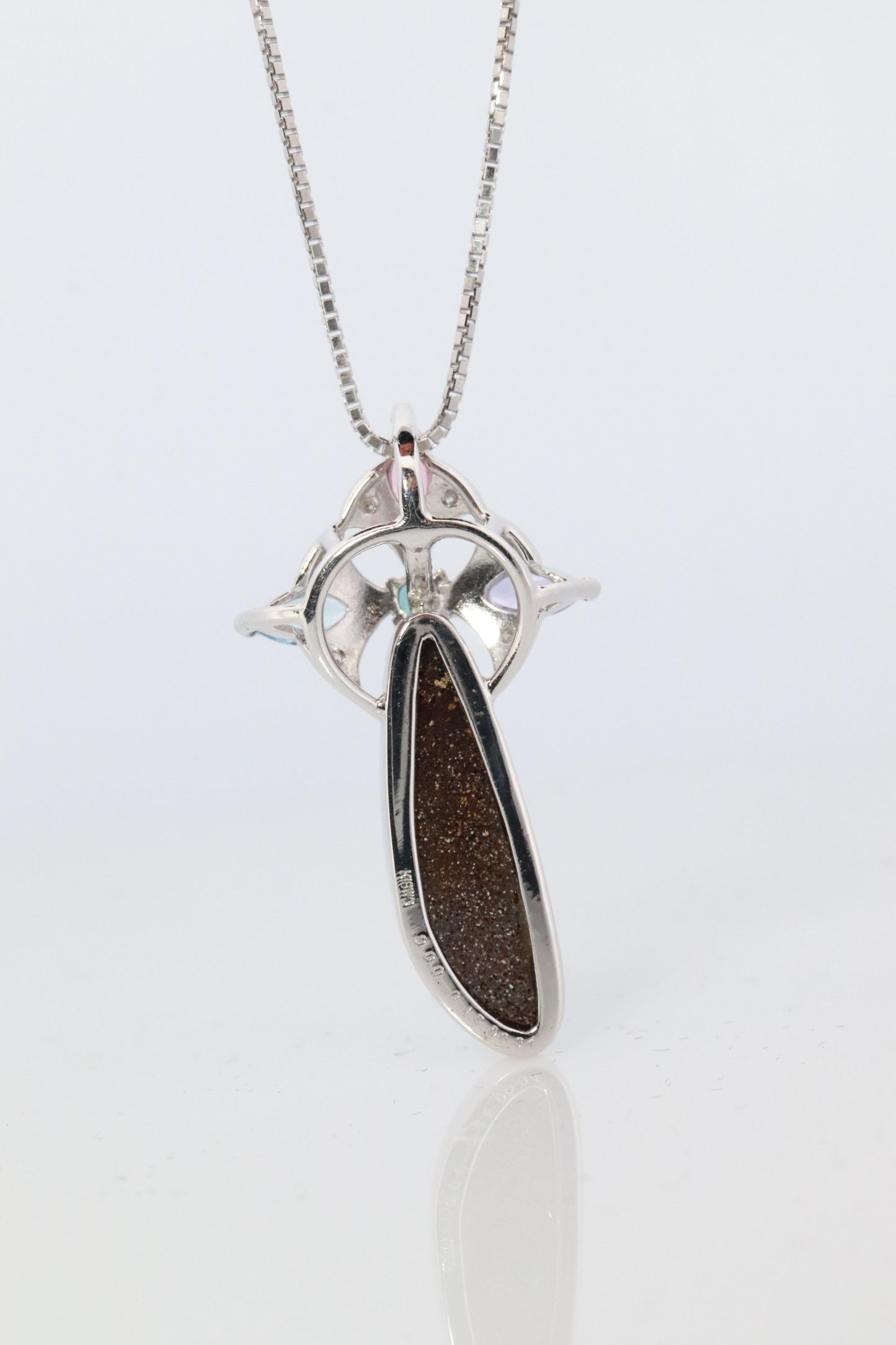 Boulder Opal Sapphire Pendant. 18k White Gold Opal Diamond Sapphire Necklace.