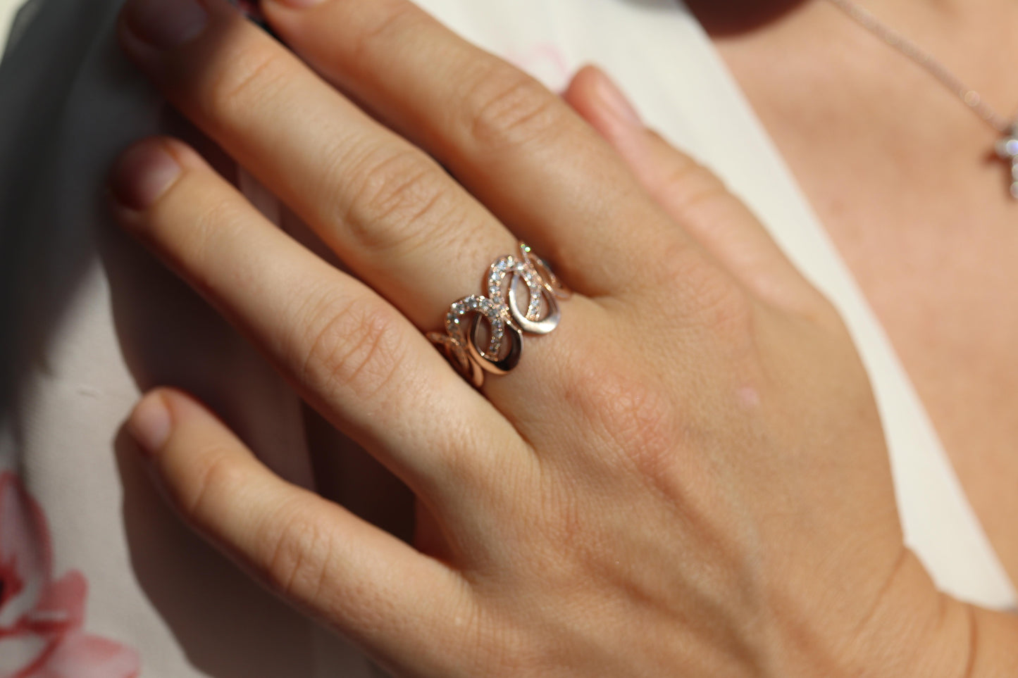 18k Diamond Ornate band. 18k Rose Gold Filigree Intricate Detail Open ring.