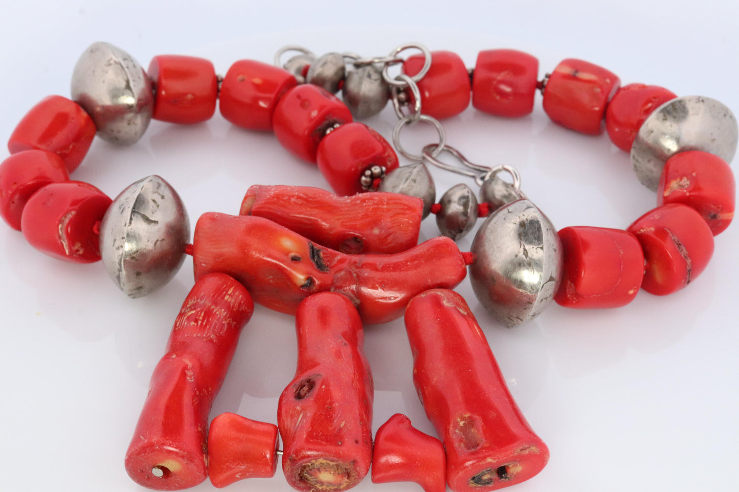 Sterling Silver RAW Coral Chunky Necklace