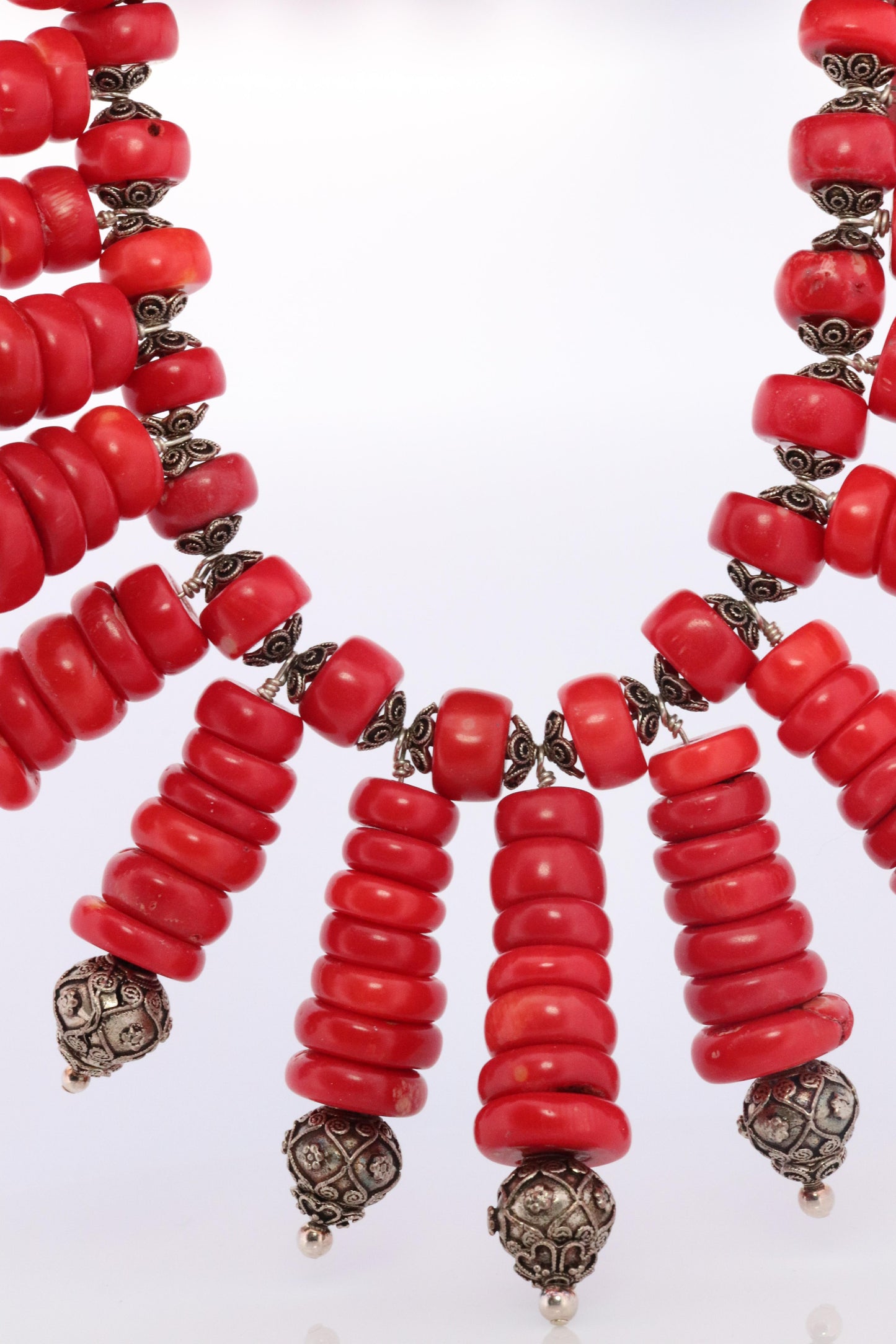 Sterling Silver Bead and Coral Dangle Necklace.