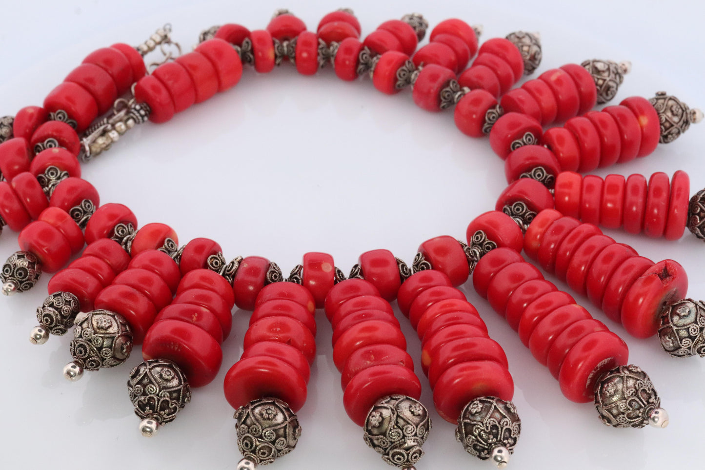 Sterling Silver Bead and Coral Dangle Necklace.