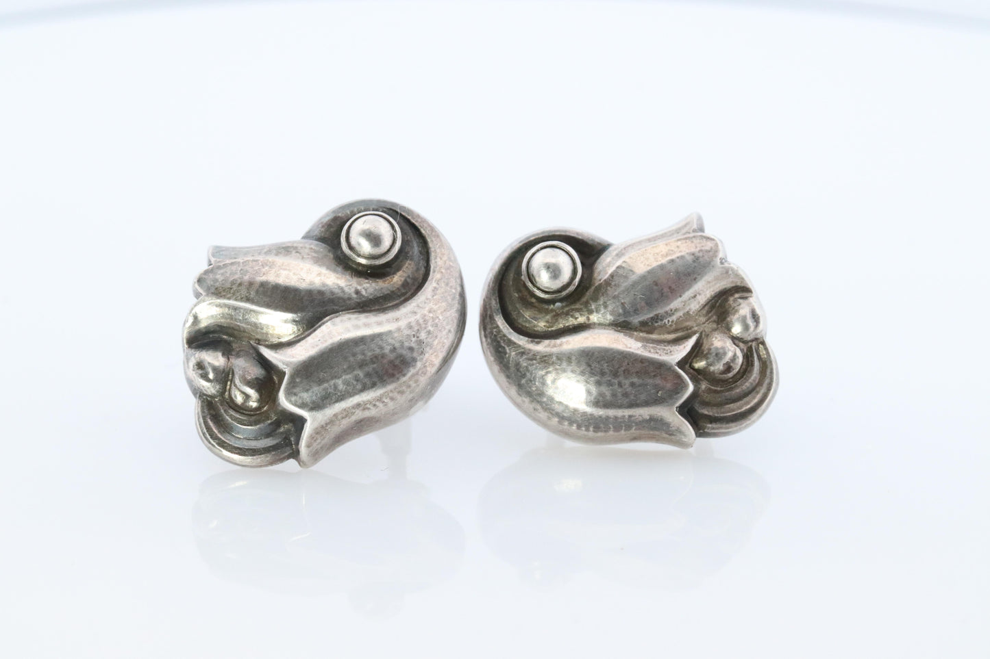 Georg Jensen Earrings Tulips 100A Sterling Silver 925 Clip on Unpierced Earrings