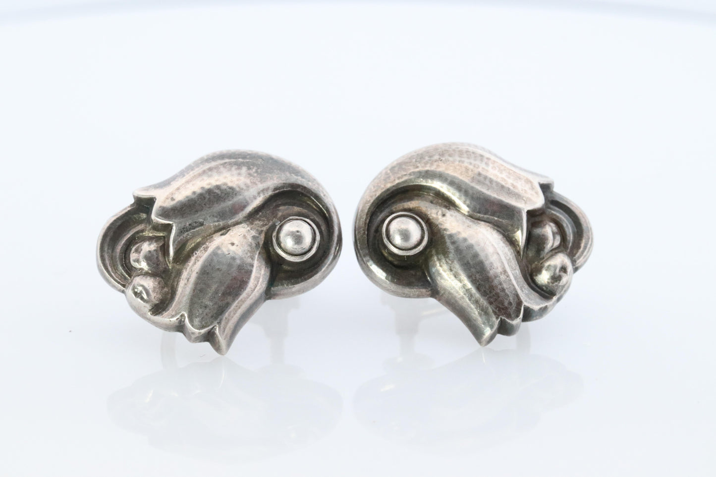 Georg Jensen Earrings Tulips 100A Sterling Silver 925 Clip on Unpierced Earrings