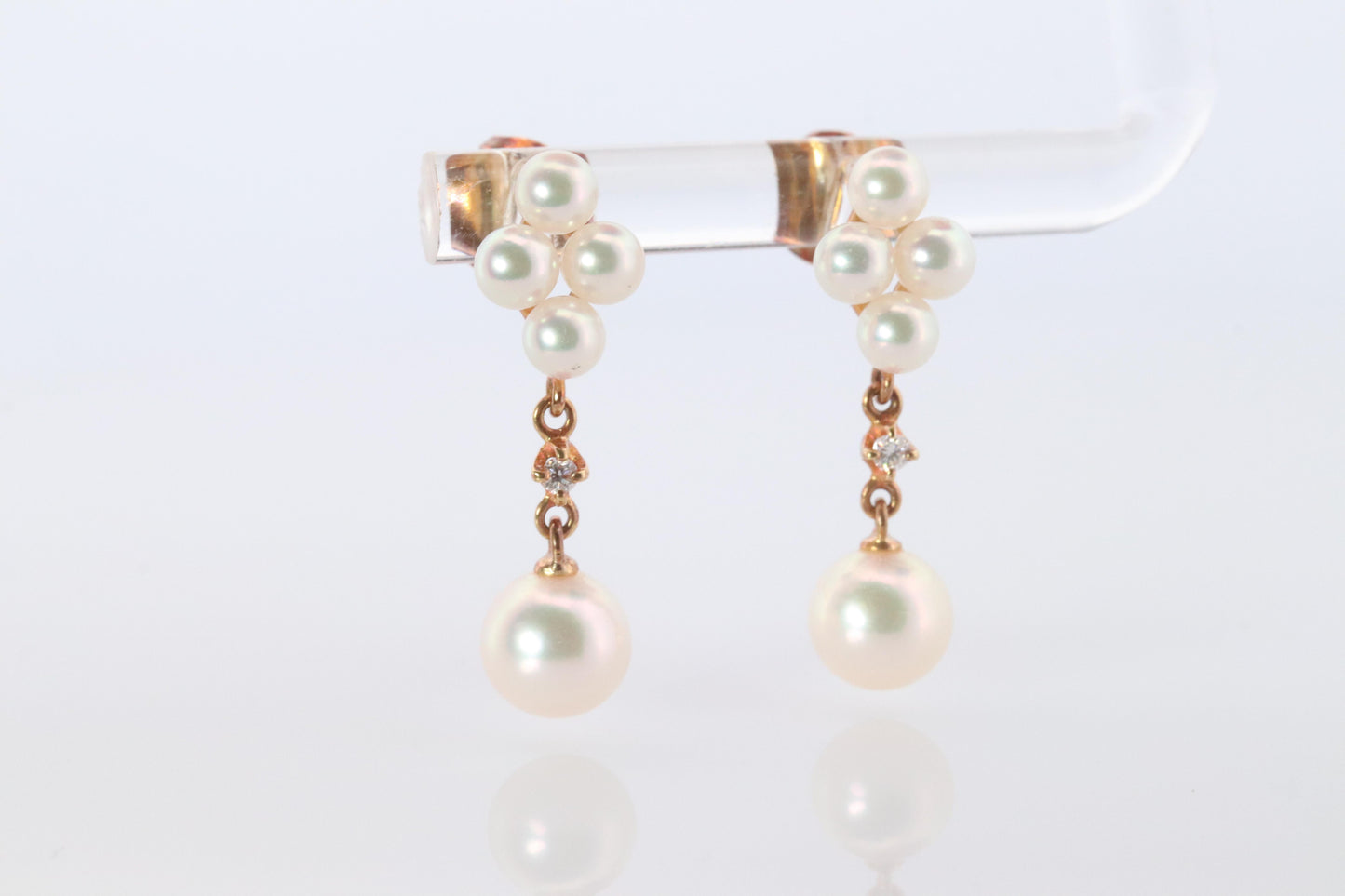 Mikimoto Earrings 18k Diamond Mikimoto Pearl Cluster Dangle Pierced Earrings