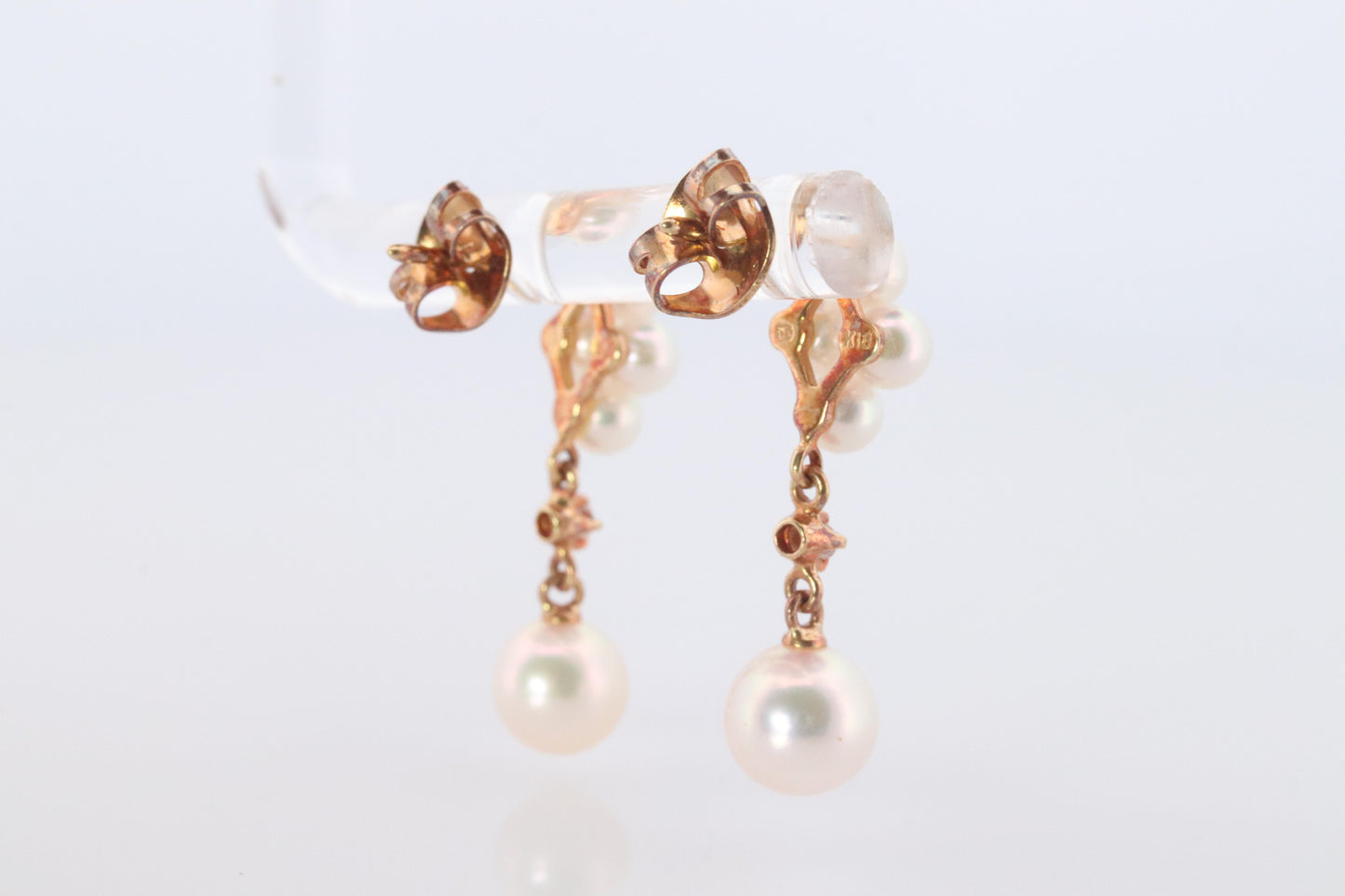 Mikimoto Earrings 18k Diamond Mikimoto Pearl Cluster Dangle Pierced Earrings