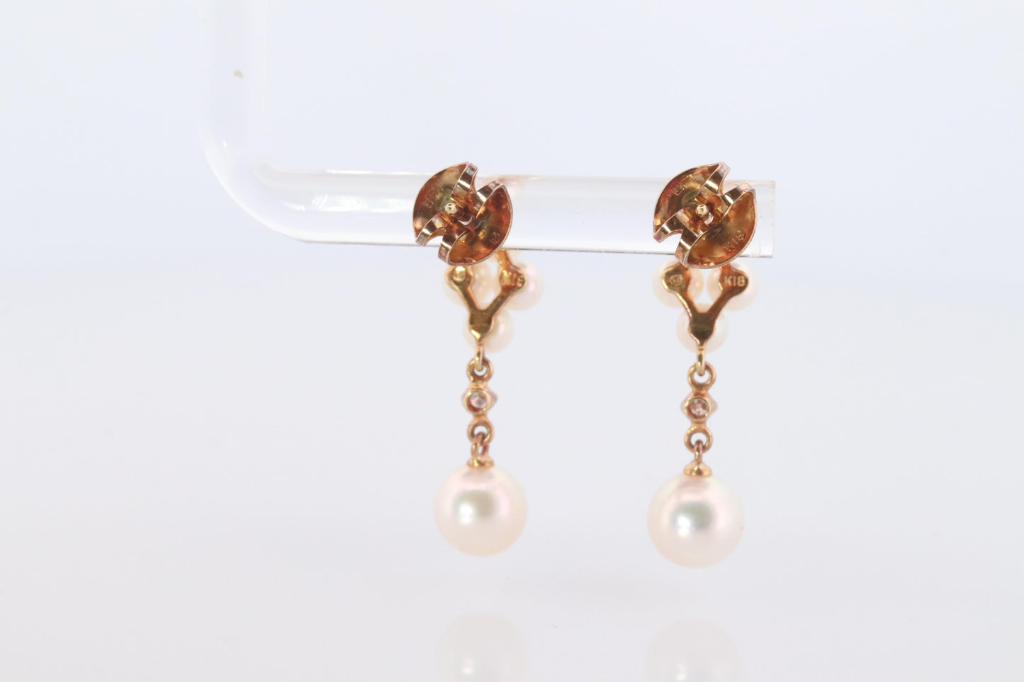 Mikimoto Earrings 18k Diamond Mikimoto Pearl Cluster Dangle Pierced Earrings
