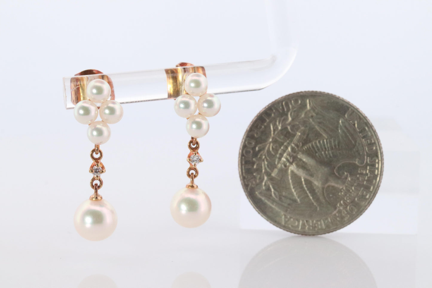 Mikimoto Earrings 18k Diamond Mikimoto Pearl Cluster Dangle Pierced Earrings