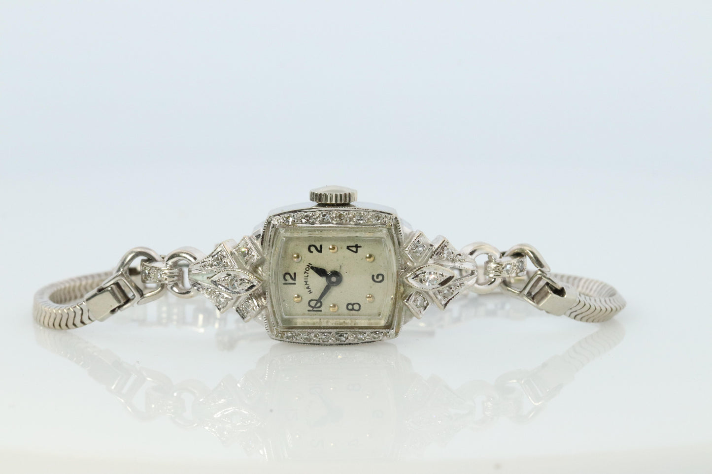 14k Hamilton Diamond Watch. Vintage Ladies Hamilton Classic String Wristwatch