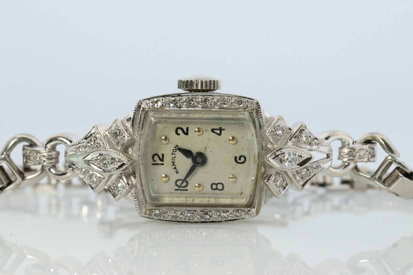 14k Hamilton Diamond Watch. Vintage Ladies Hamilton Classic String Wristwatch