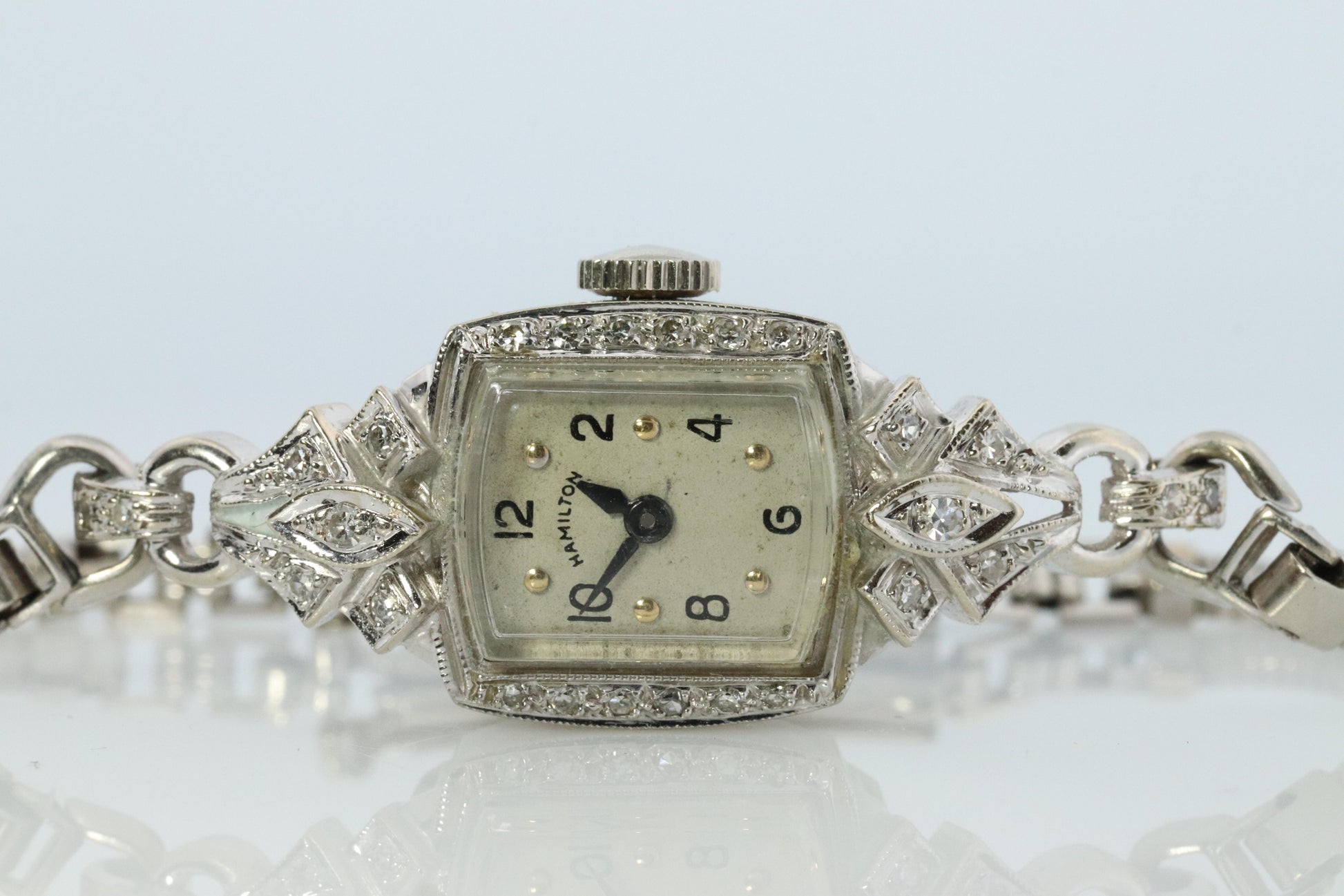 14k Hamilton Diamond Watch. Vintage Ladies Hamilton Classic String Wristwatch