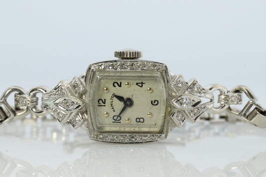 14k Hamilton Diamond Watch. Vintage Ladies Hamilton Classic String Wristwatch