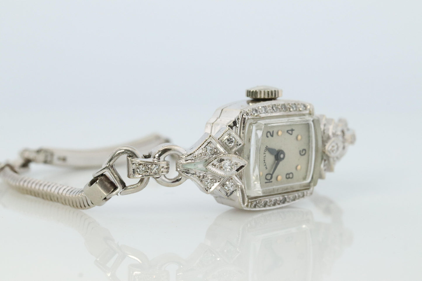 14k Hamilton Diamond Watch. Vintage Ladies Hamilton Classic String Wristwatch