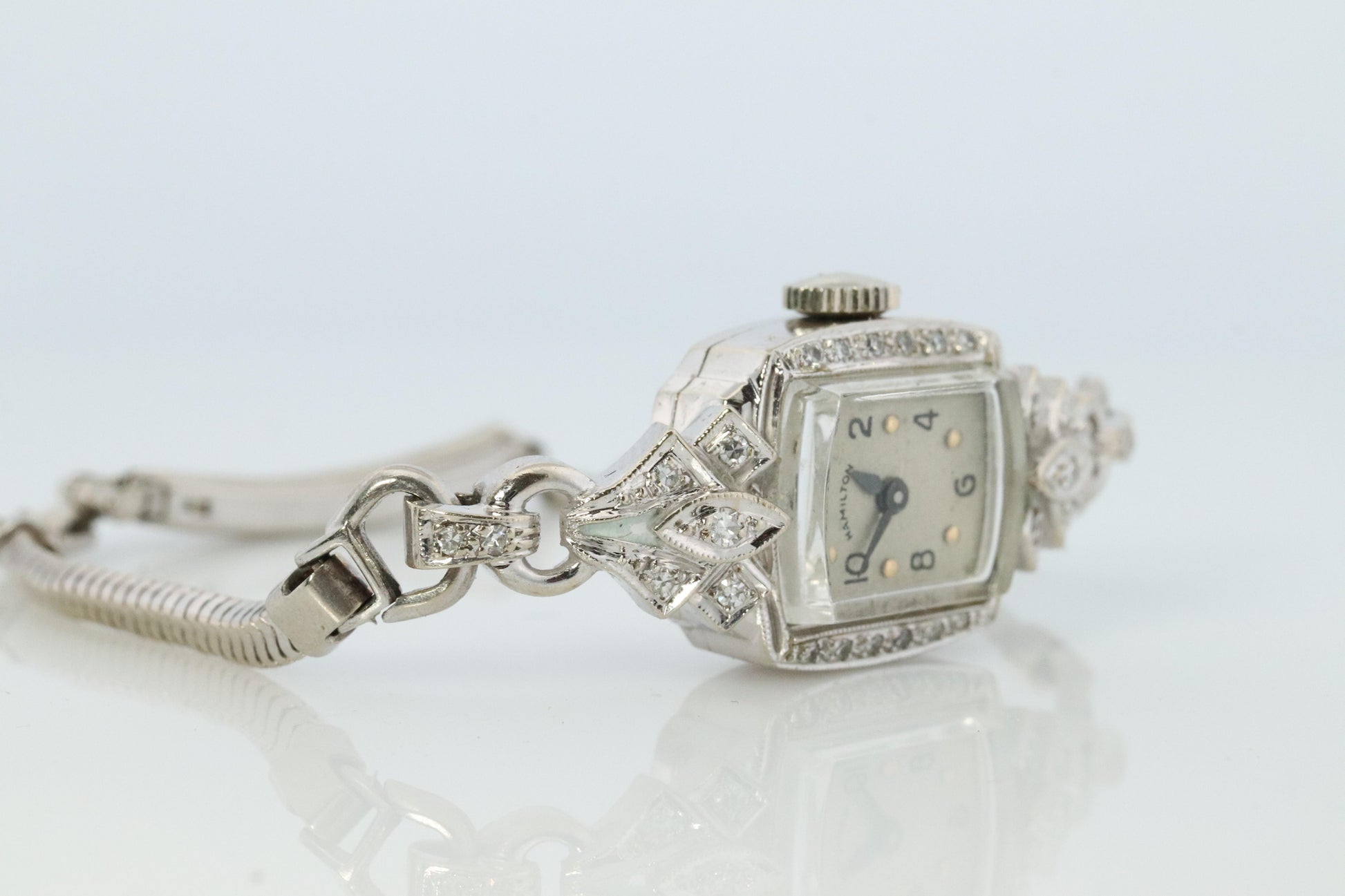 14k Hamilton Diamond Watch. Vintage Ladies Hamilton Classic String Wristwatch