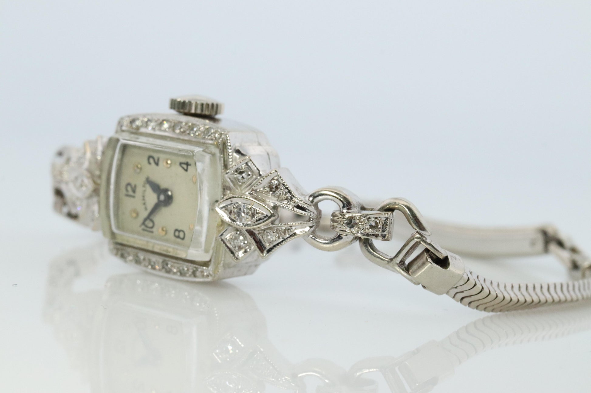 14k Hamilton Diamond Watch. Vintage Ladies Hamilton Classic String Wristwatch
