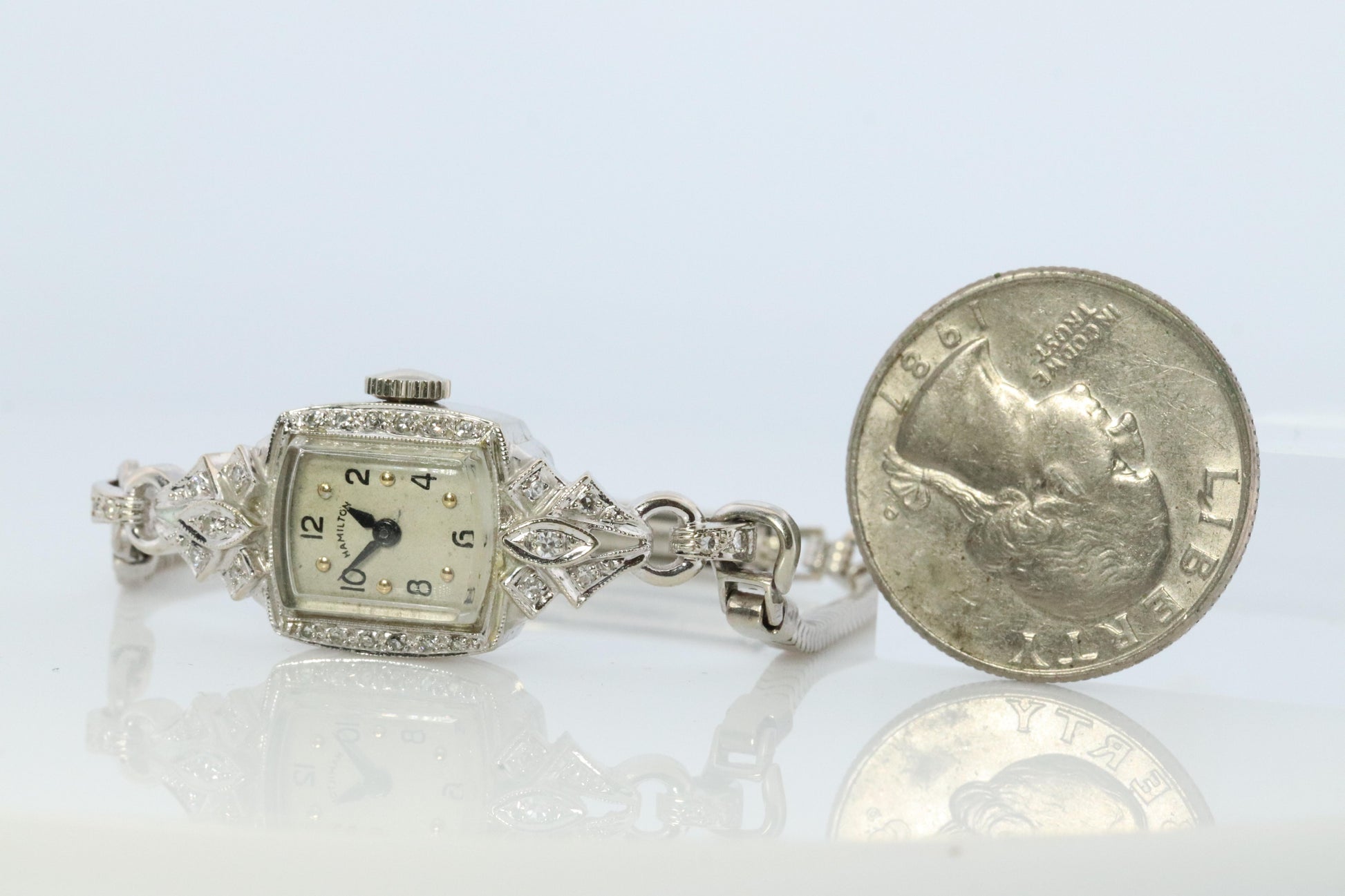 14k Hamilton Diamond Watch. Vintage Ladies Hamilton Classic String Wristwatch