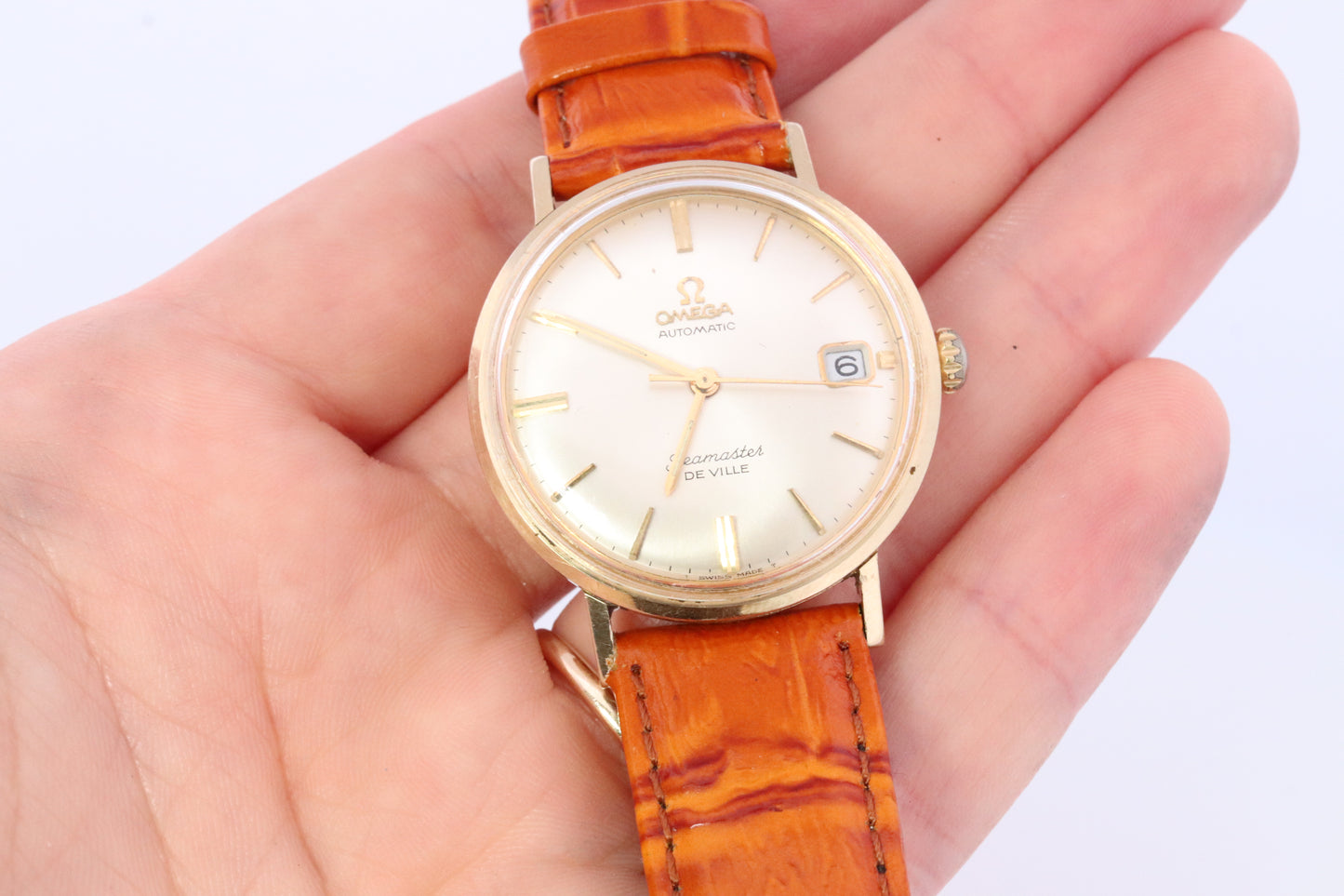 OMEGA Seamaster De Ville. 14k Yellow Gold Omega Automatic SEAMASTER DEVILLE. Mens Gold Watch. Date. (st368)