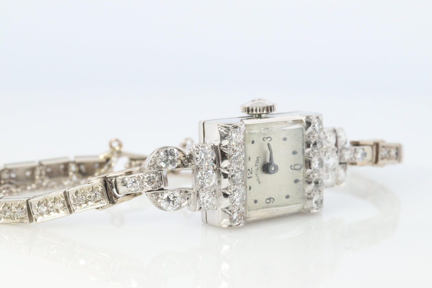 Hamilton 2.4CTW Diamond Watch. Vintage Ladies Hamilton Platinum and 14k WG.