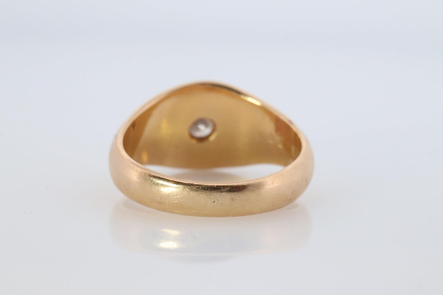 18k Round Genuine Diamond Solitaire Ring. Ornate Engraved Bezel Gypsy Shank.