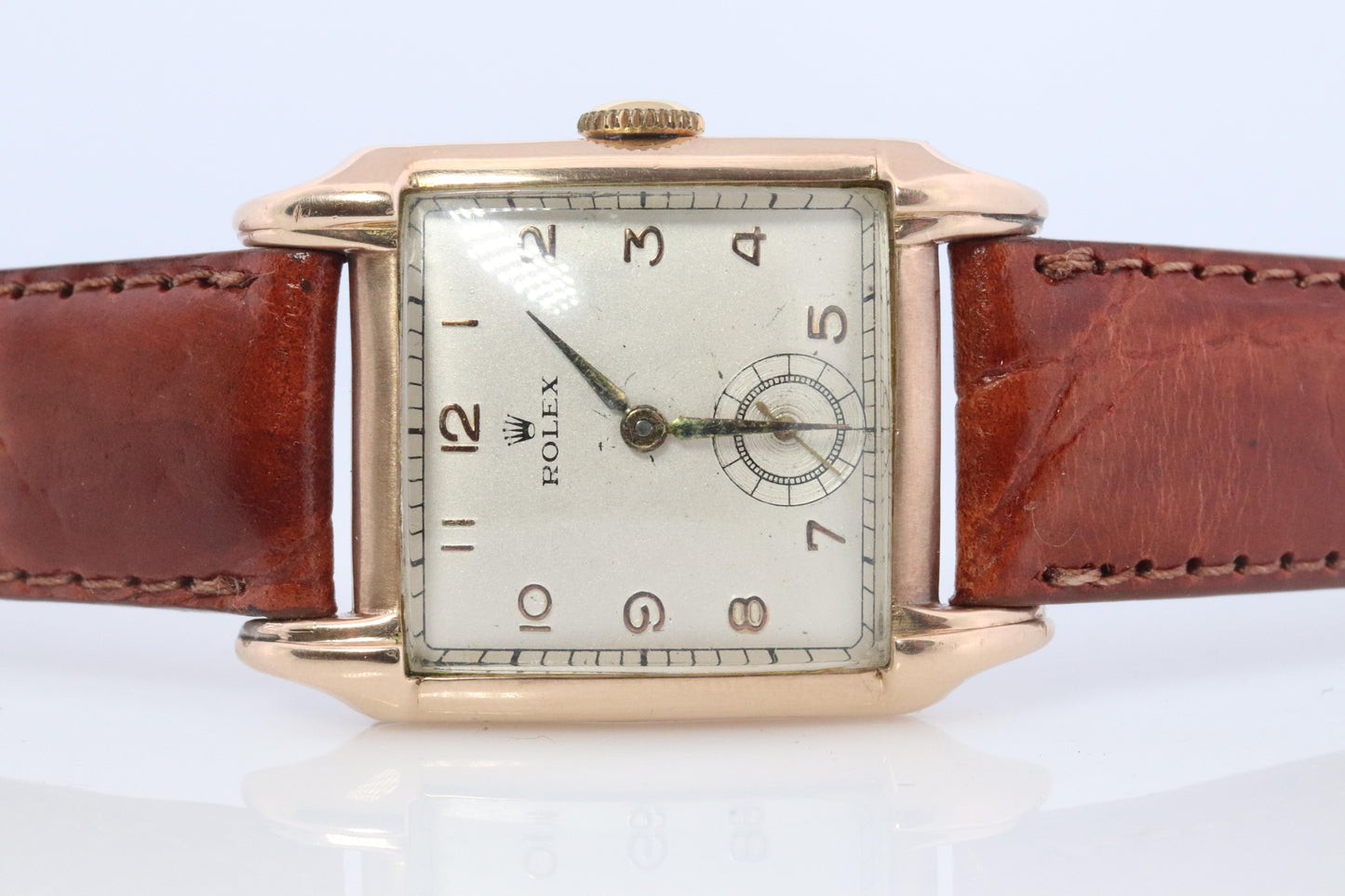 Vintage ROLEX Watch. 9k YG Rolex 4533 Square Tank Manual Wristwatch.