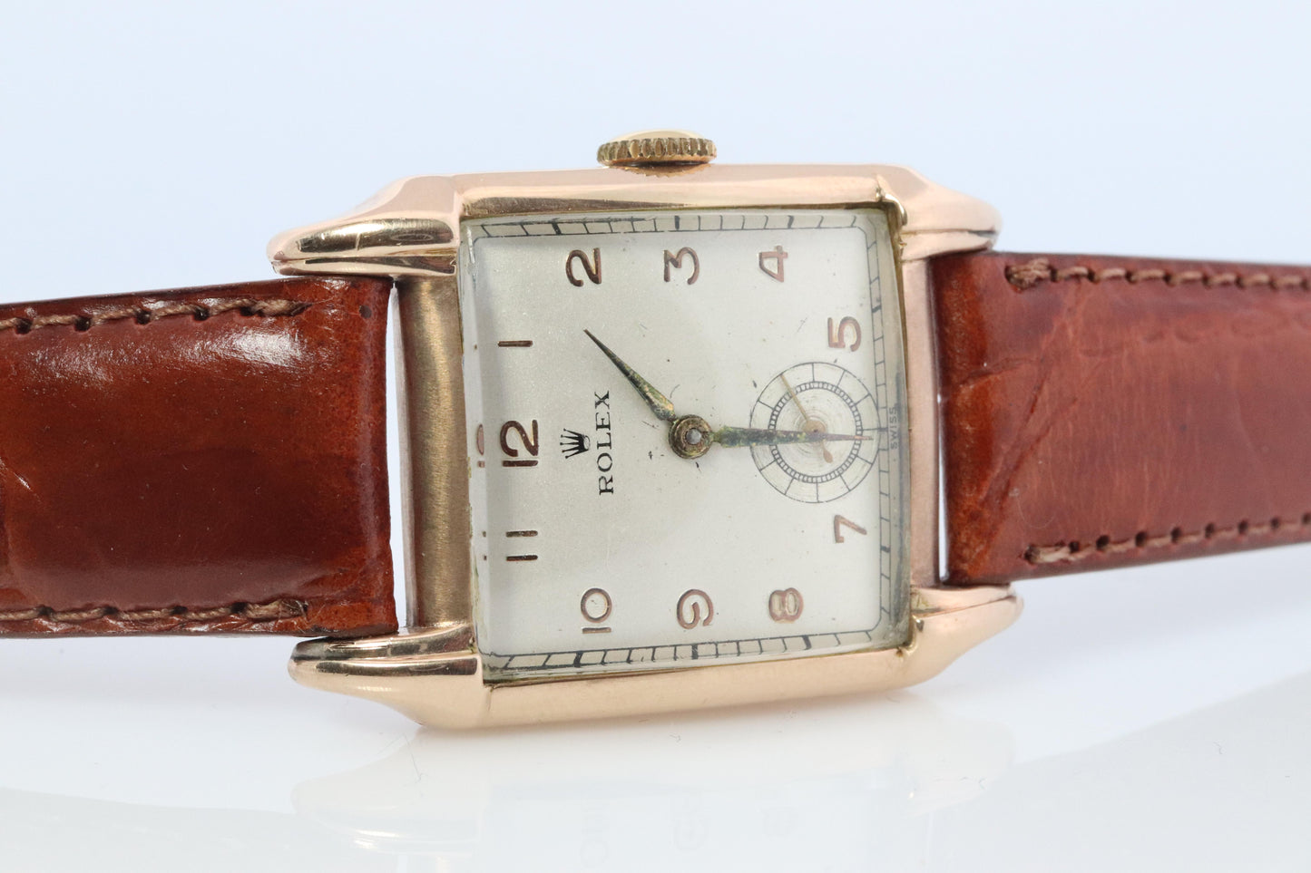 Vintage ROLEX Watch. 9k YG Rolex 4533 Square Tank Manual Wristwatch.