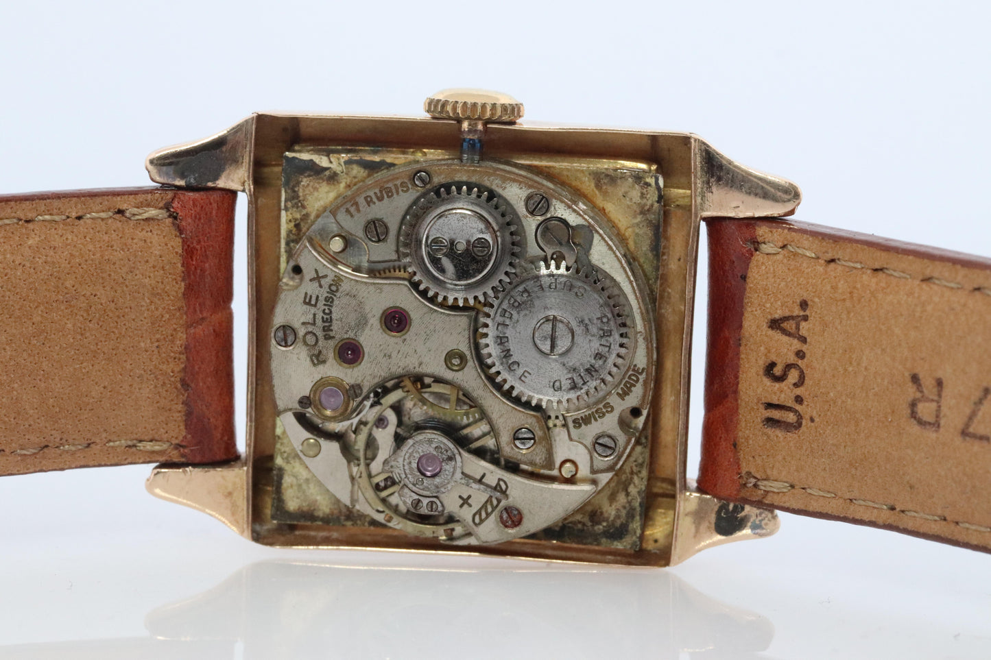 Vintage ROLEX Watch. 9k YG Rolex 4533 Square Tank Manual Wristwatch.