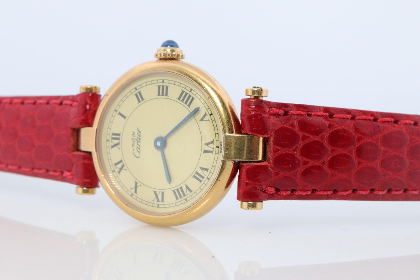Genuine Cartier Watch. Must de Cartier Vendome Round Argent Vermeil White Face