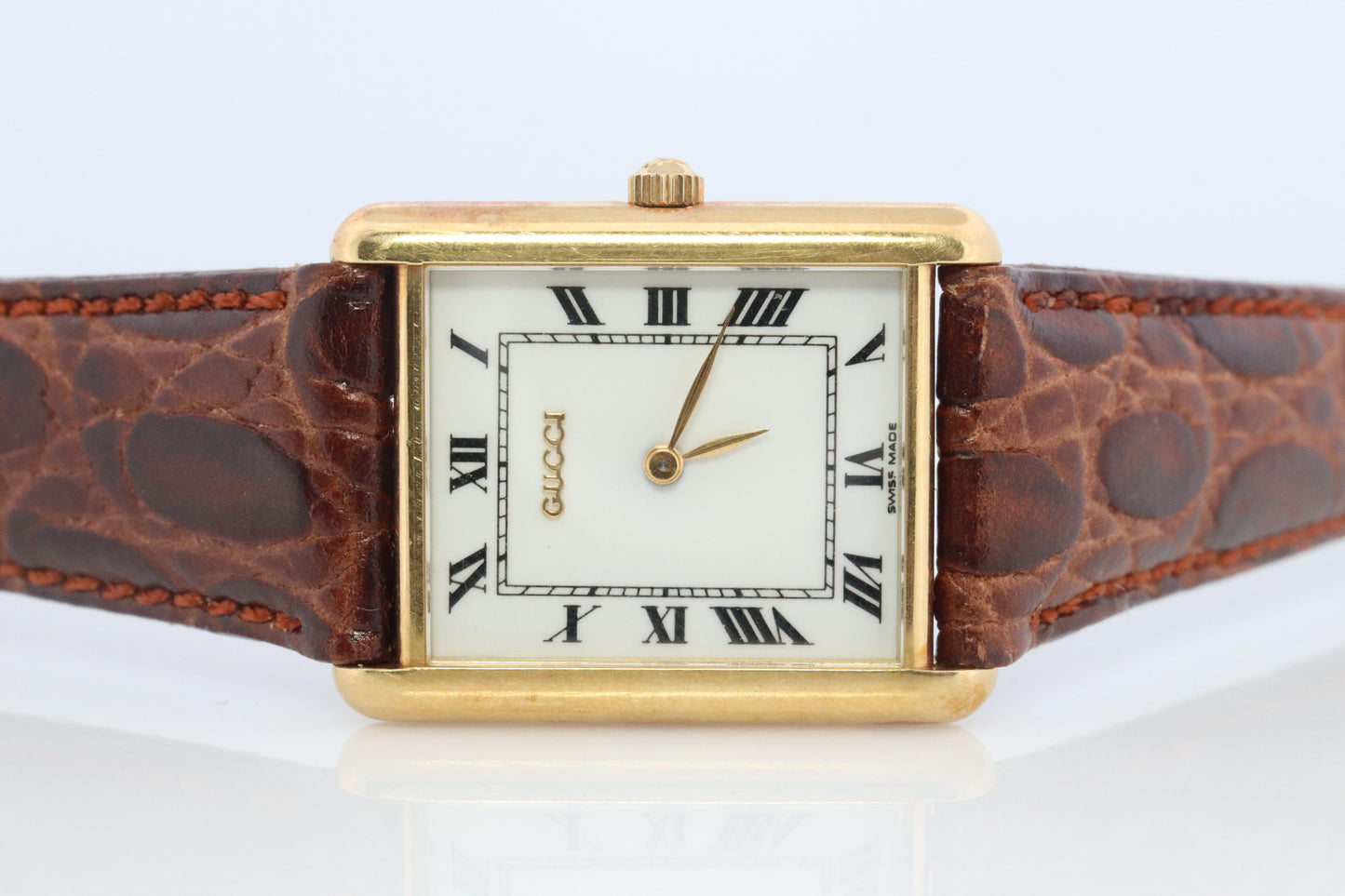 Vintage 18k Gucci Tank Watch. 18k Yellow Gold Gucci 710L Wrist Watch.