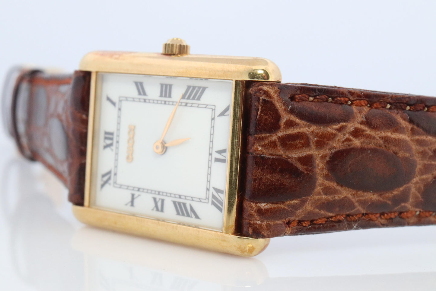 Vintage 18k Gucci Tank Watch. 18k Yellow Gold Gucci 710L Wrist Watch.