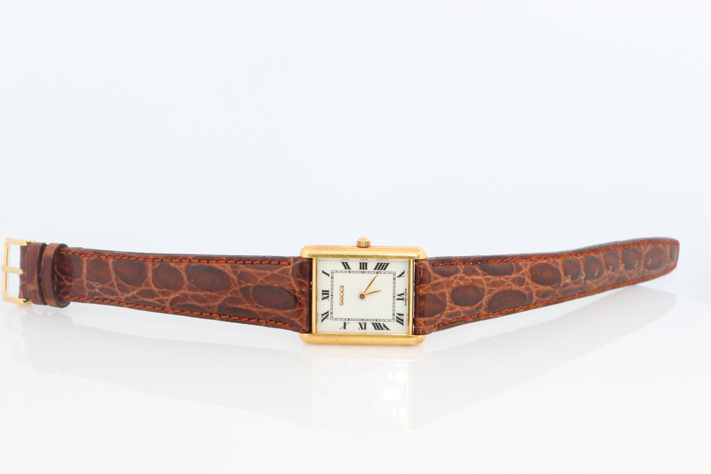 Vintage 18k Gucci Tank Watch. 18k Yellow Gold Gucci 710L Wrist Watch.