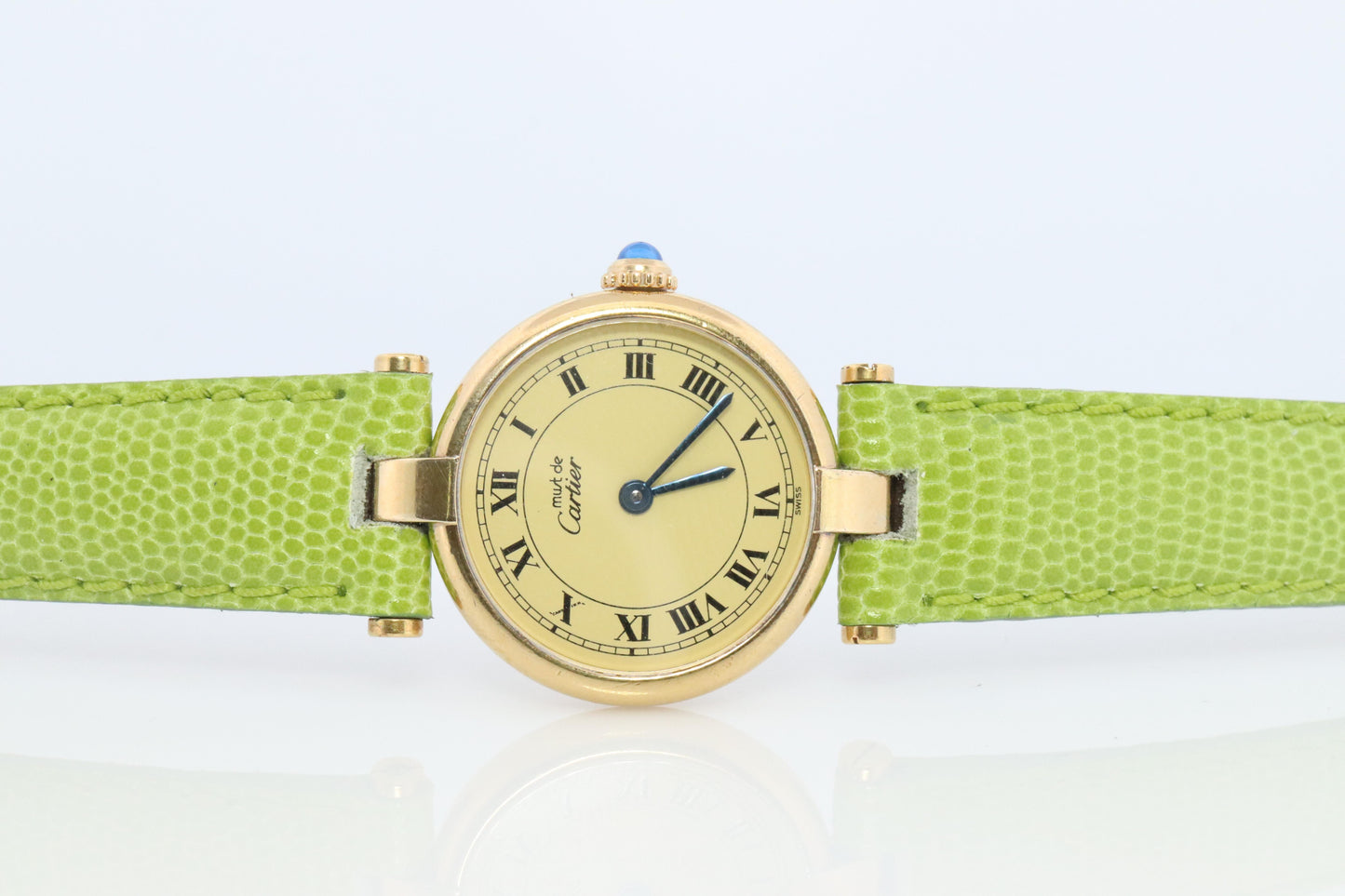 Genuine Cartier Watch. Must de Cartier Vendome Round Argent Vermeil White Face