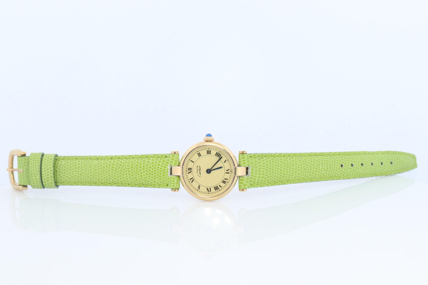 Genuine Cartier Watch. Must de Cartier Vendome Round Argent Vermeil White Face