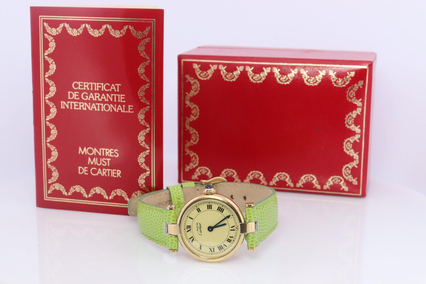 Genuine Cartier Watch. Must de Cartier Vendome Round Argent Vermeil White Face