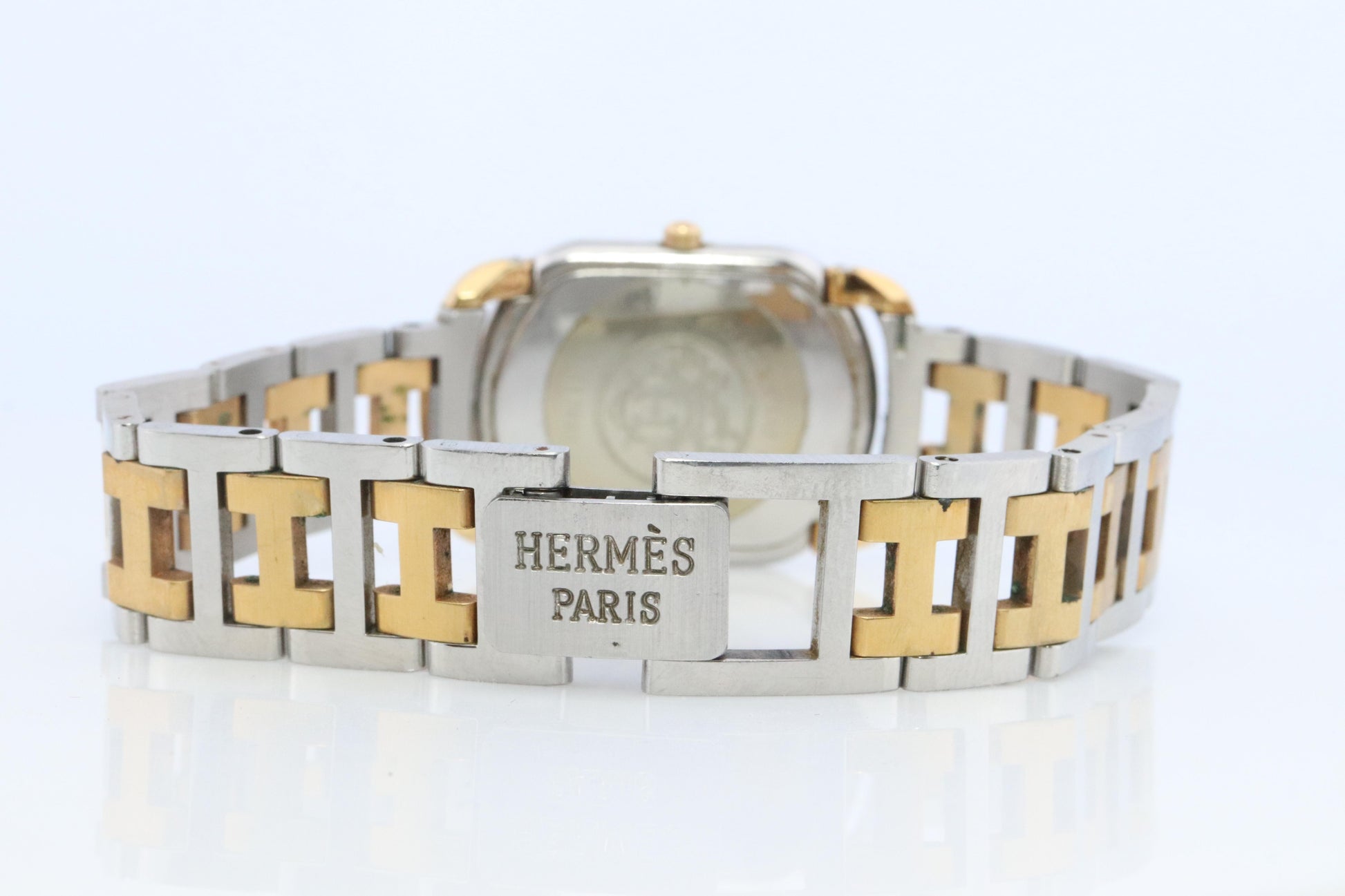 Genuine HERMES RALLYE XL Stainless Steel 25mm RA1.240 Quartz Watch Champagne.