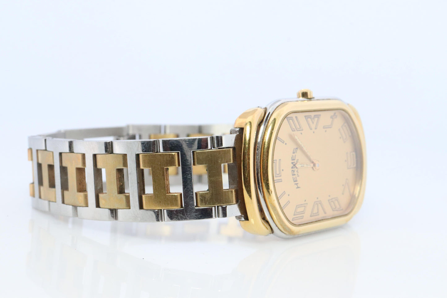 Genuine HERMES RALLYE XL Stainless Steel 25mm RA1.240 Quartz Watch Champagne.