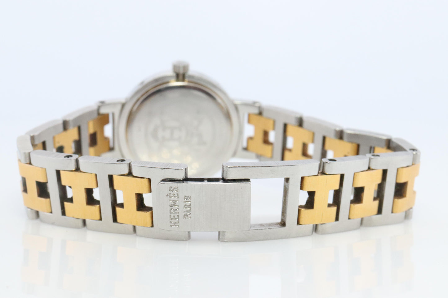 Genuine HERMES Stainless Steel 24mm Round Clipper Quartz Watch Champagne.